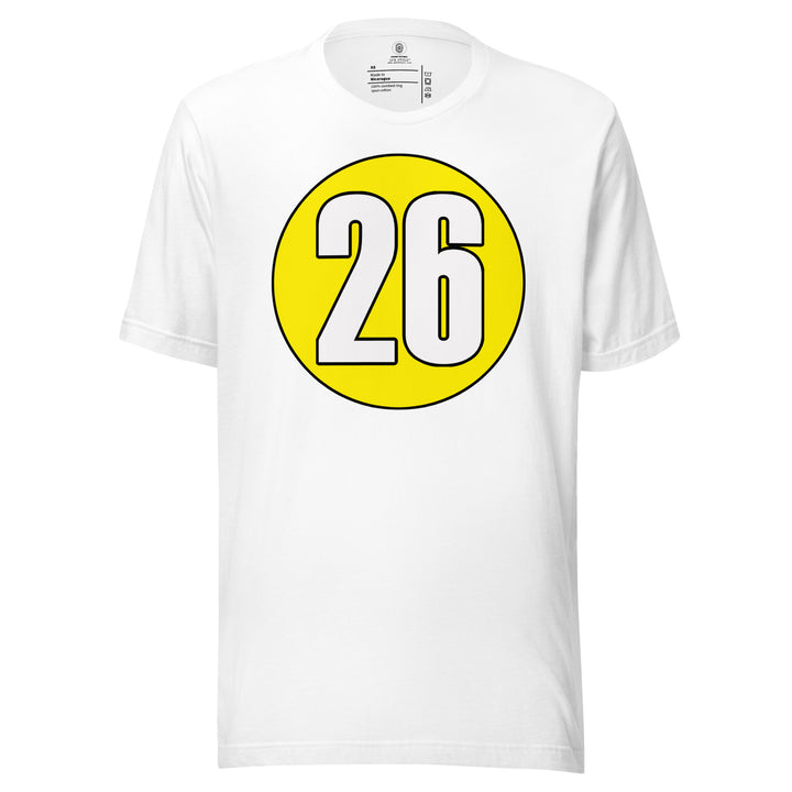 Unisex t-shirt: White on Yellow 26