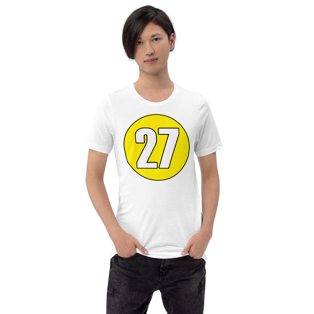 Unisex t-shirt: White on Yellow 27