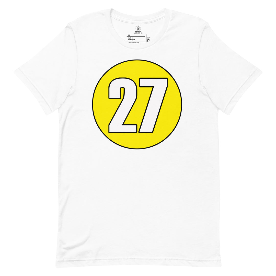 Unisex t-shirt: White on Yellow 27