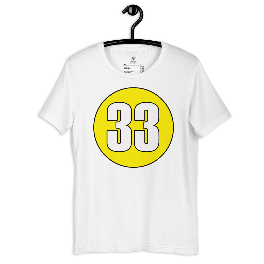 Unisex t-shirt: White on Yellow 33