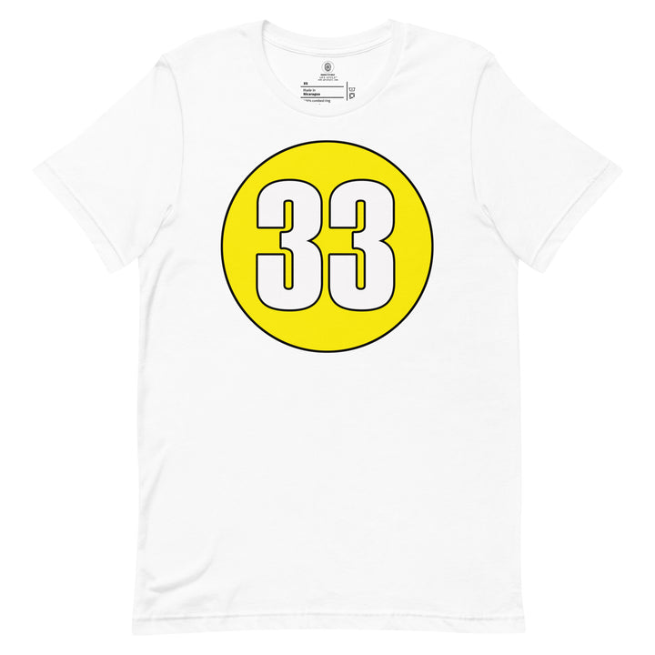 Unisex t-shirt: White on Yellow 33