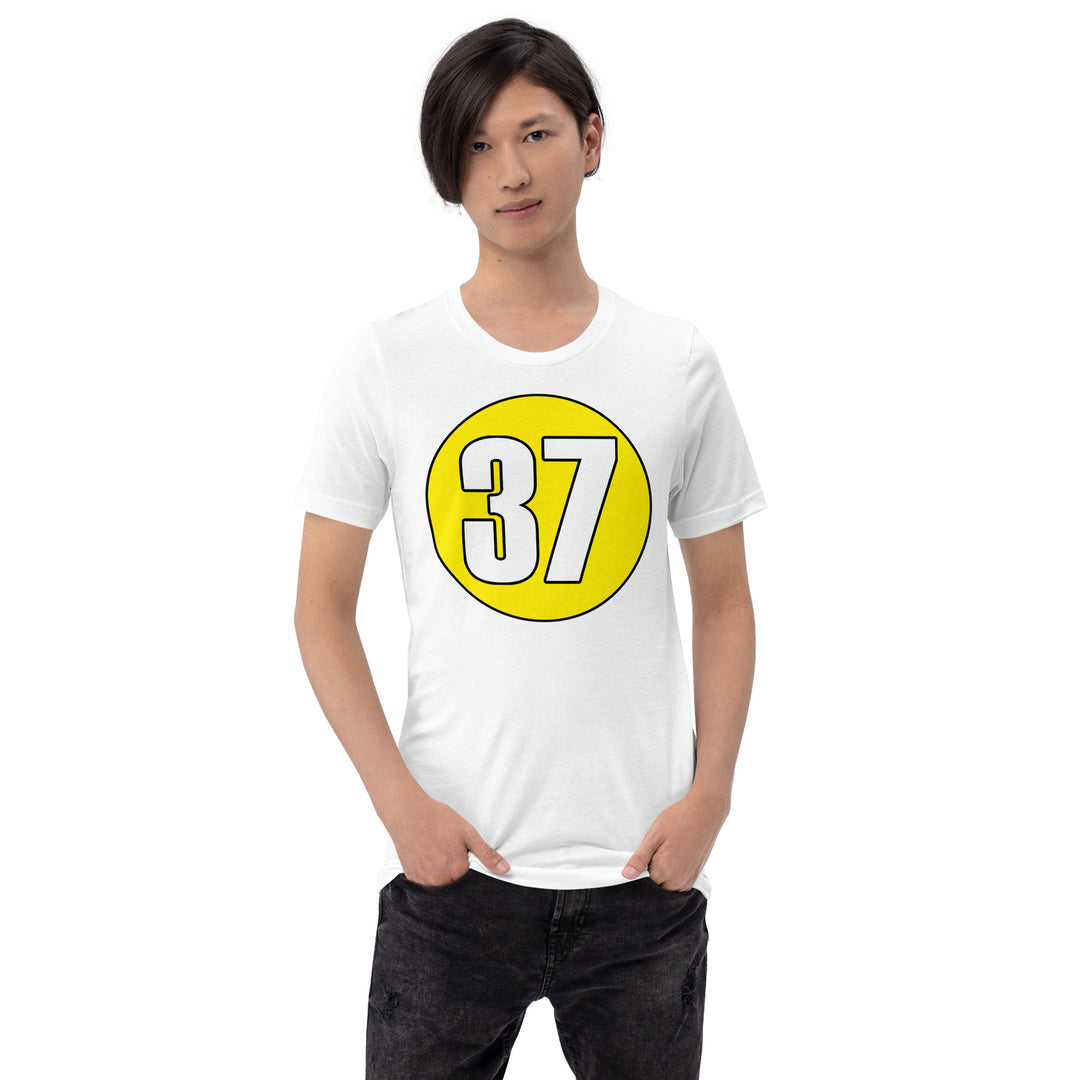 Unisex t-shirt: White on Yellow 37