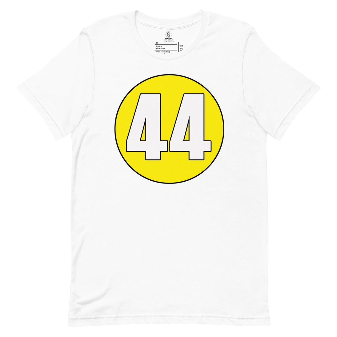 Unisex t-shirt: White on Yellow 44