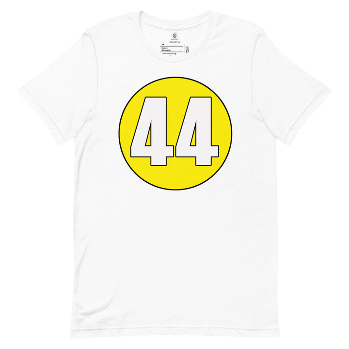 Unisex t-shirt: White on Yellow 44