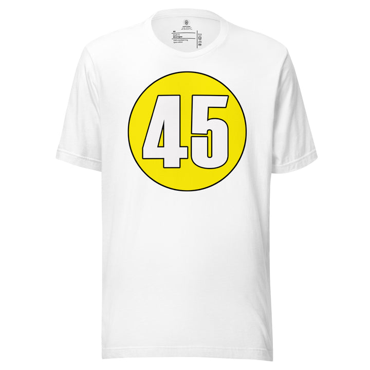 Unisex t-shirt: White on Yellow 45