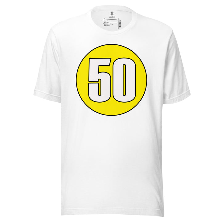 Unisex t-shirt: White on Yellow 50