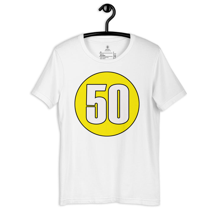 Unisex t-shirt: White on Yellow 50