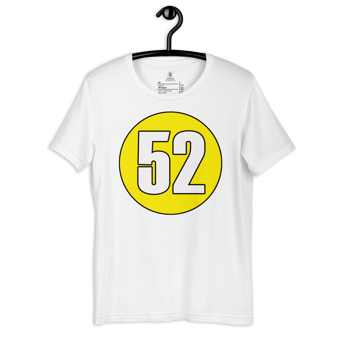 Unisex t-shirt: White on Yellow 52