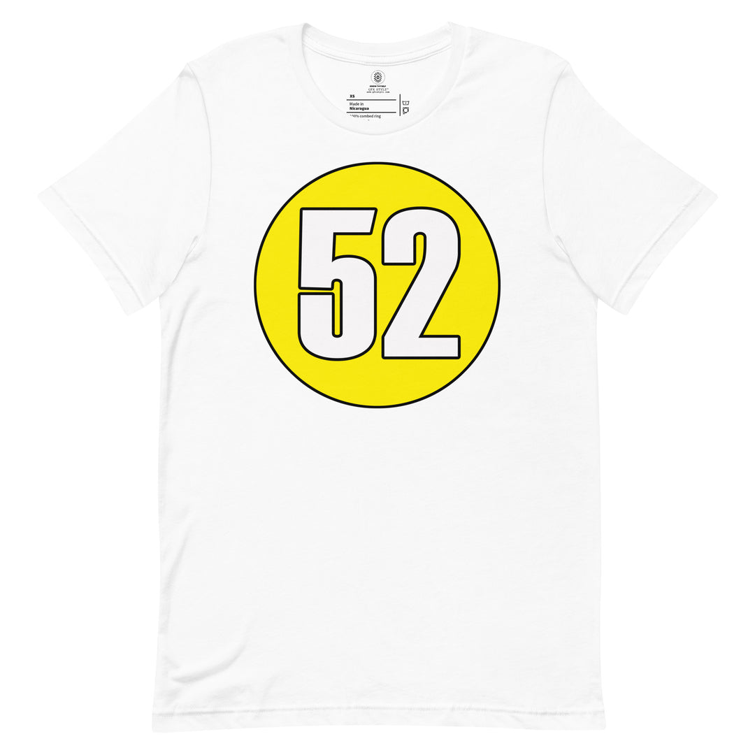 Unisex t-shirt: White on Yellow 52