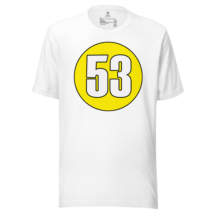 Unisex t-shirt: White on Yellow 53