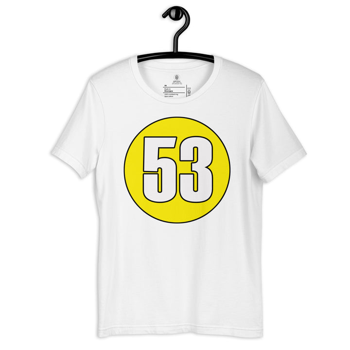 Unisex t-shirt: White on Yellow 53