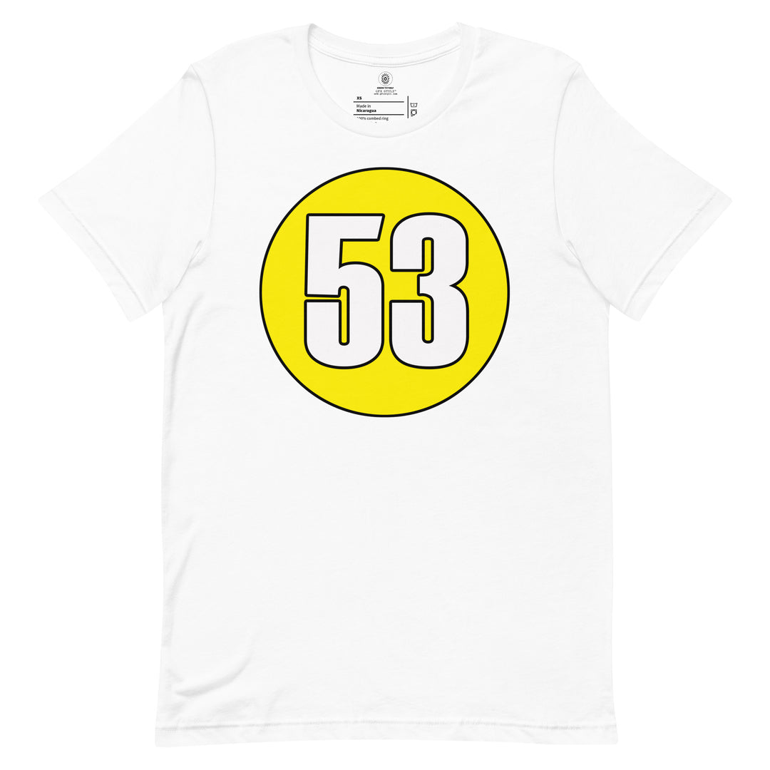 Unisex t-shirt: White on Yellow 53