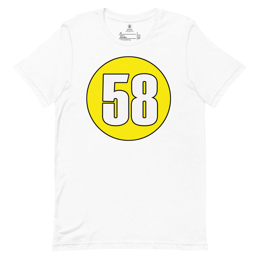 Unisex t-shirt: White on Yellow 58