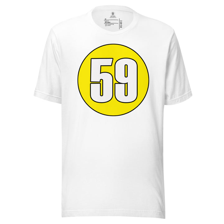 Unisex t-shirt: White on Yellow 59