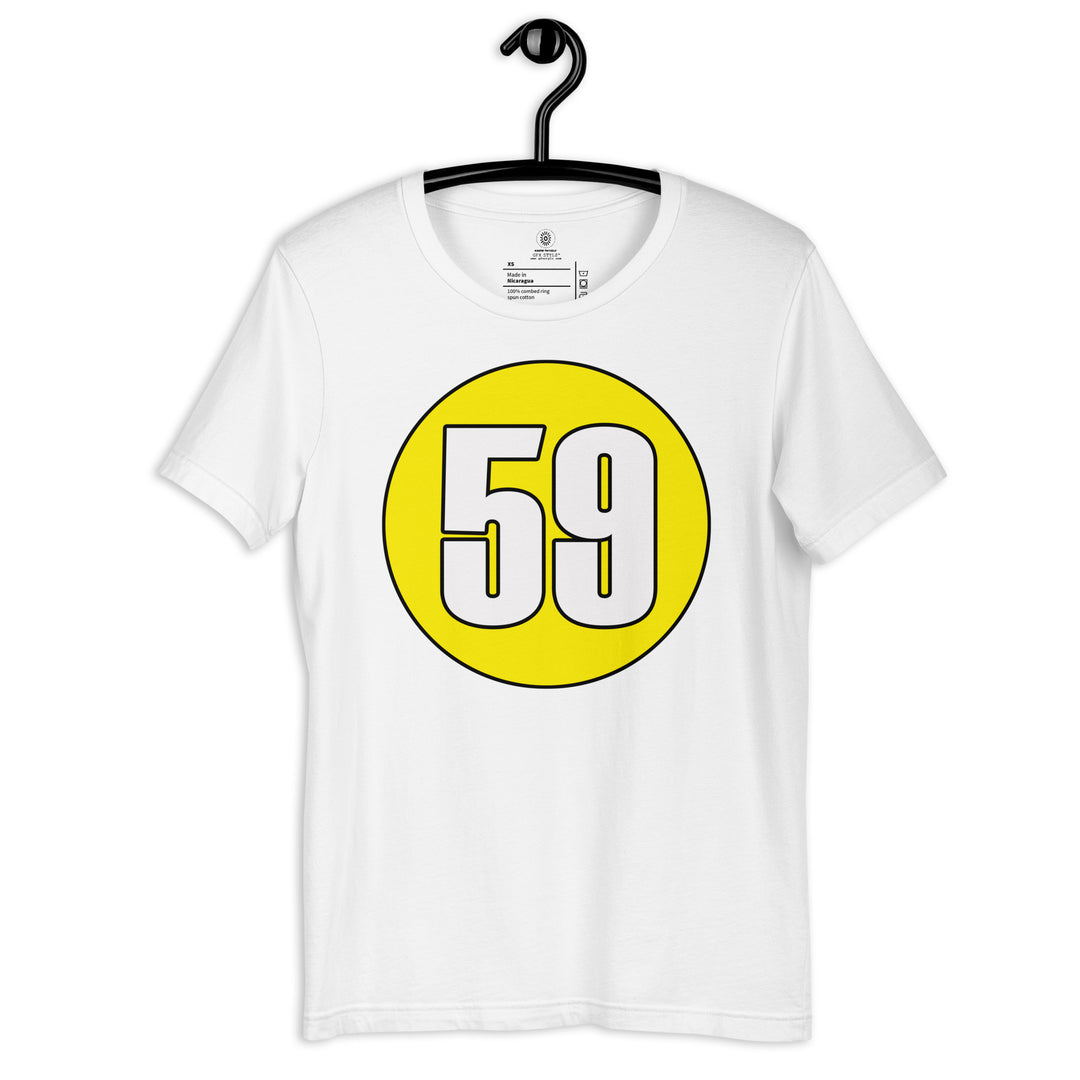 Unisex t-shirt: White on Yellow 59