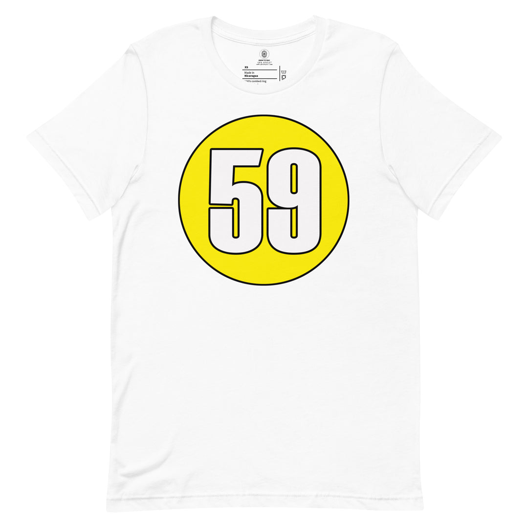 Unisex t-shirt: White on Yellow 59