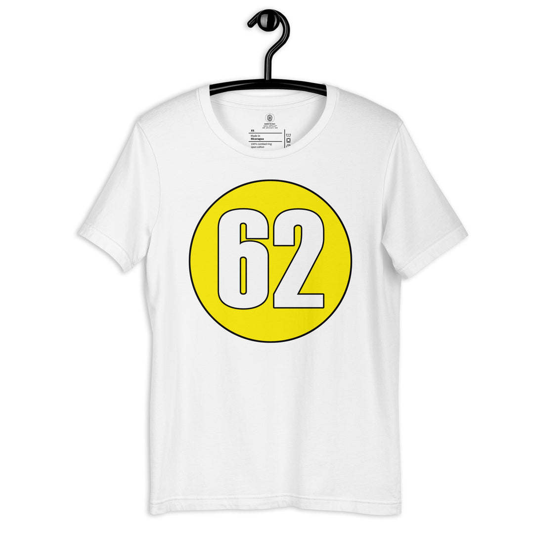 Unisex t-shirt: White on Yellow 62