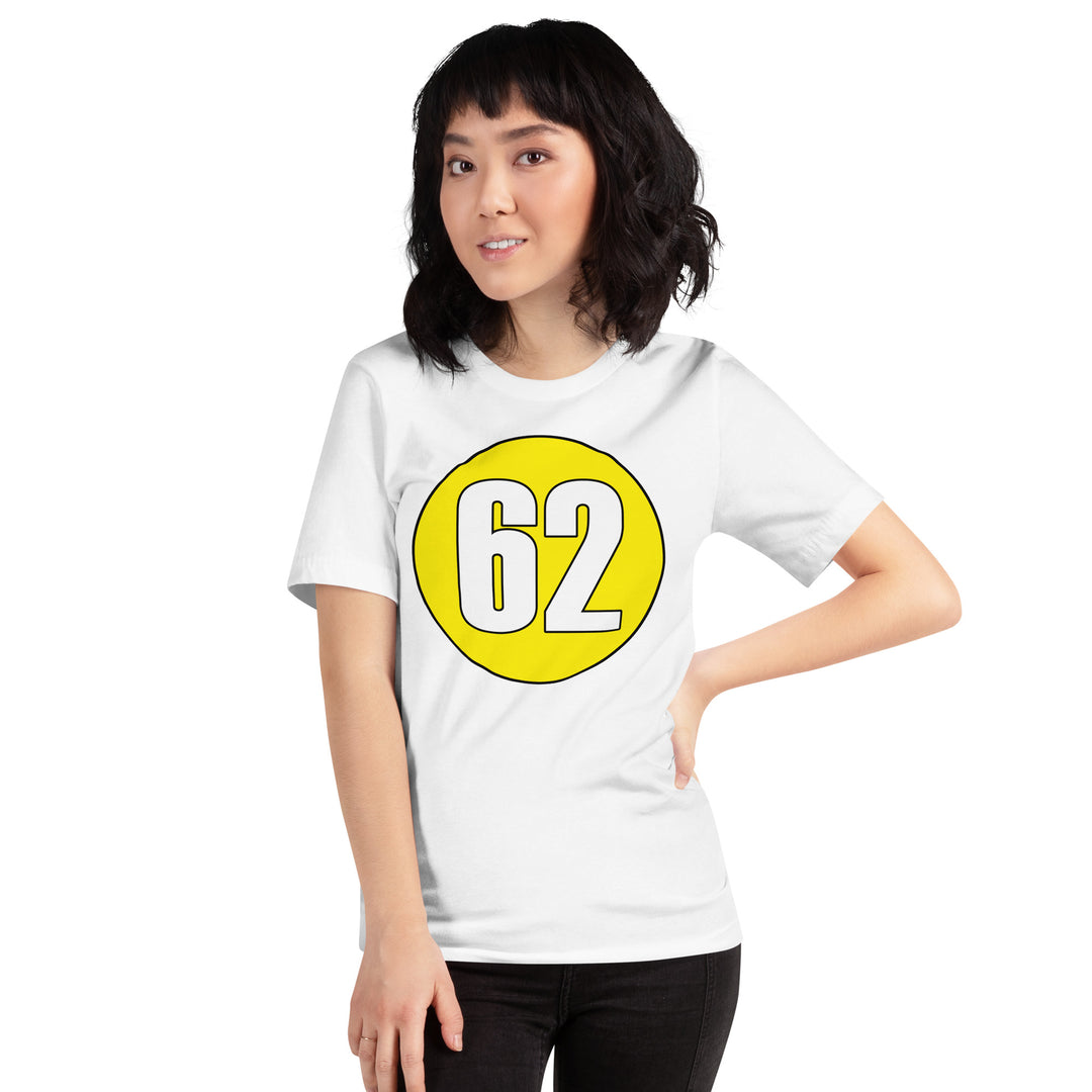 Unisex t-shirt: White on Yellow 62