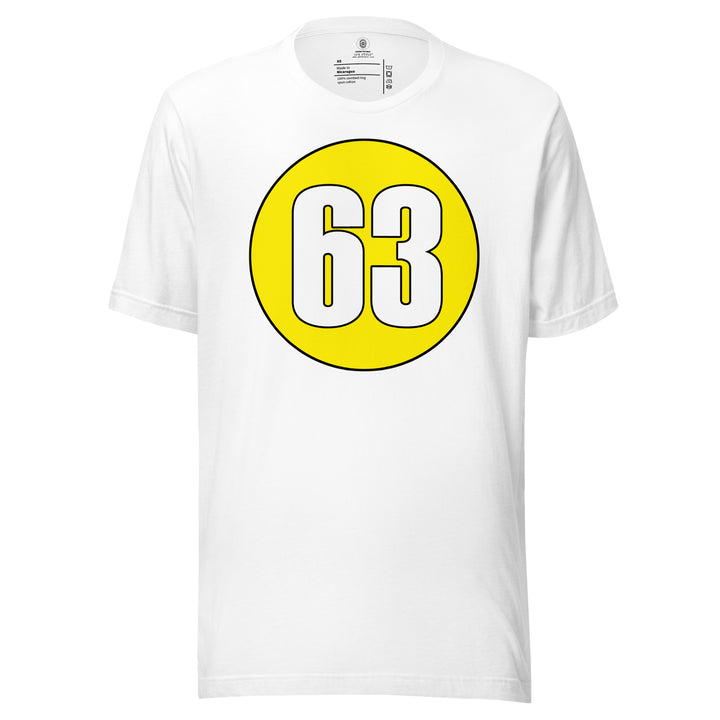 Unisex t-shirt: White on Yellow 63