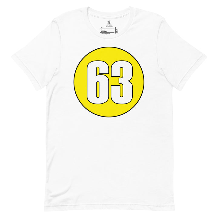 Unisex t-shirt: White on Yellow 63