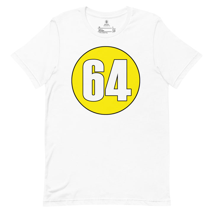 Unisex t-shirt: White on Yellow 64