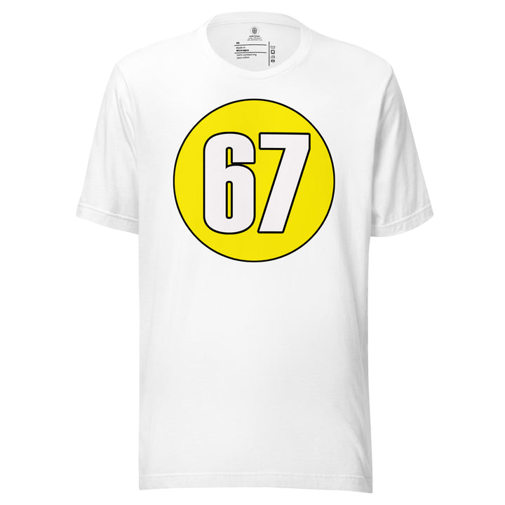 Unisex t-shirt: White on Yellow 67