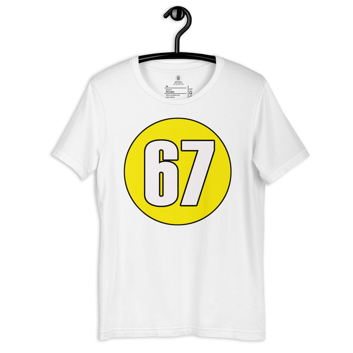 Unisex t-shirt: White on Yellow 67