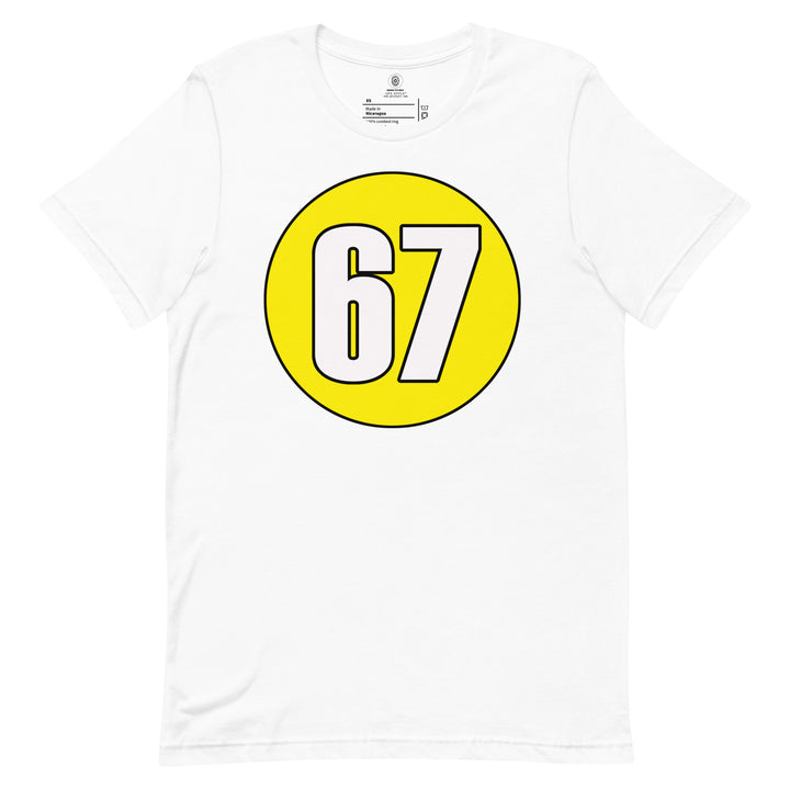 Unisex t-shirt: White on Yellow 67