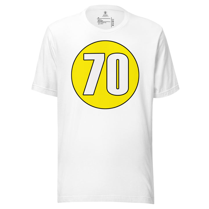 Unisex t-shirt: White on Yellow 70