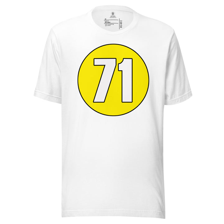 Unisex t-shirt: White on Yellow 71