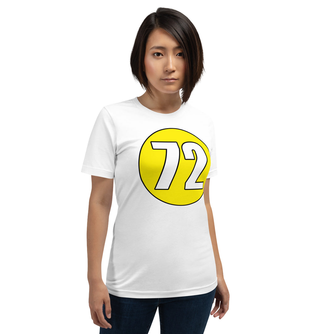 Unisex t-shirt: White on Yellow 72