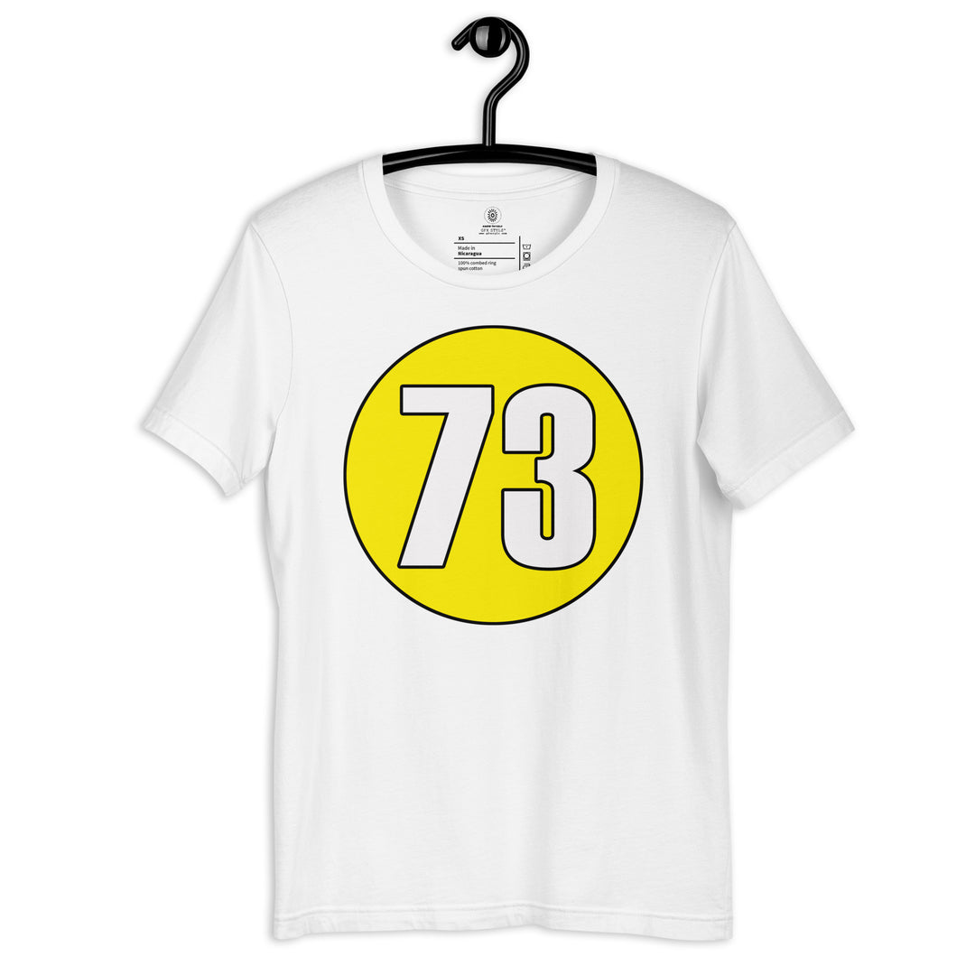 Unisex t-shirt: White on Yellow 73