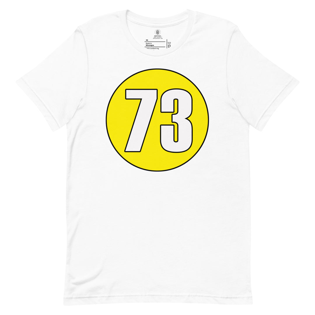 Unisex t-shirt: White on Yellow 73