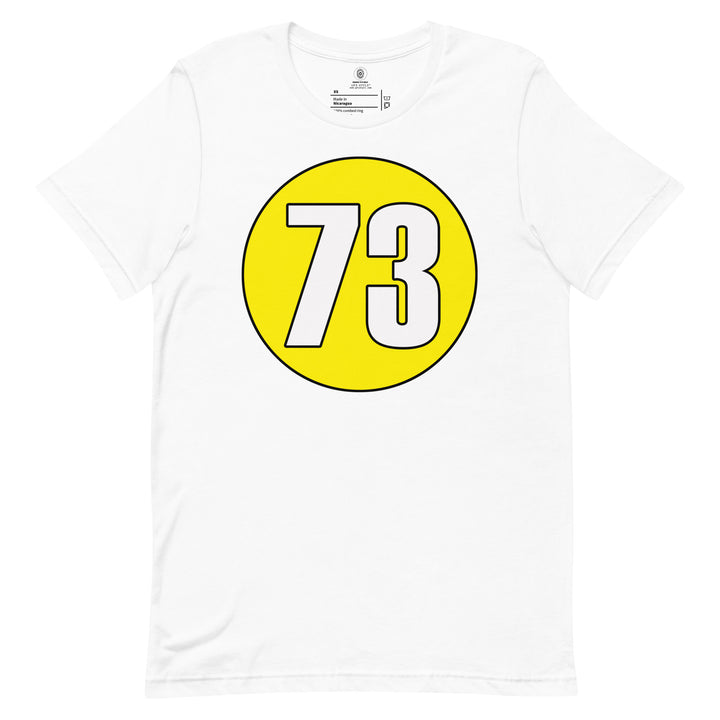 Unisex t-shirt: White on Yellow 73