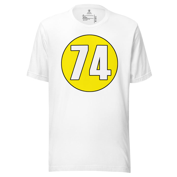 Unisex t-shirt: White on Yellow 74