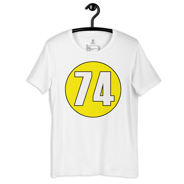 Unisex t-shirt: White on Yellow 74