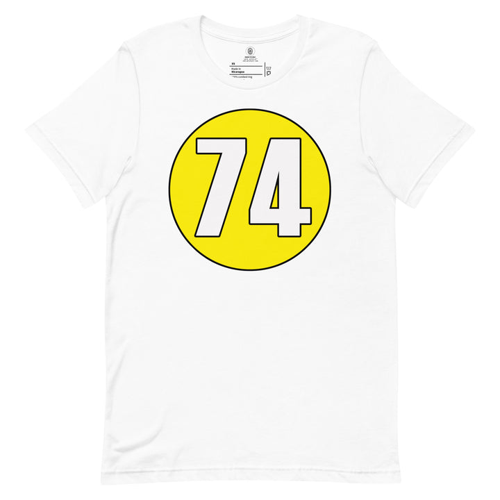 Unisex t-shirt: White on Yellow 74