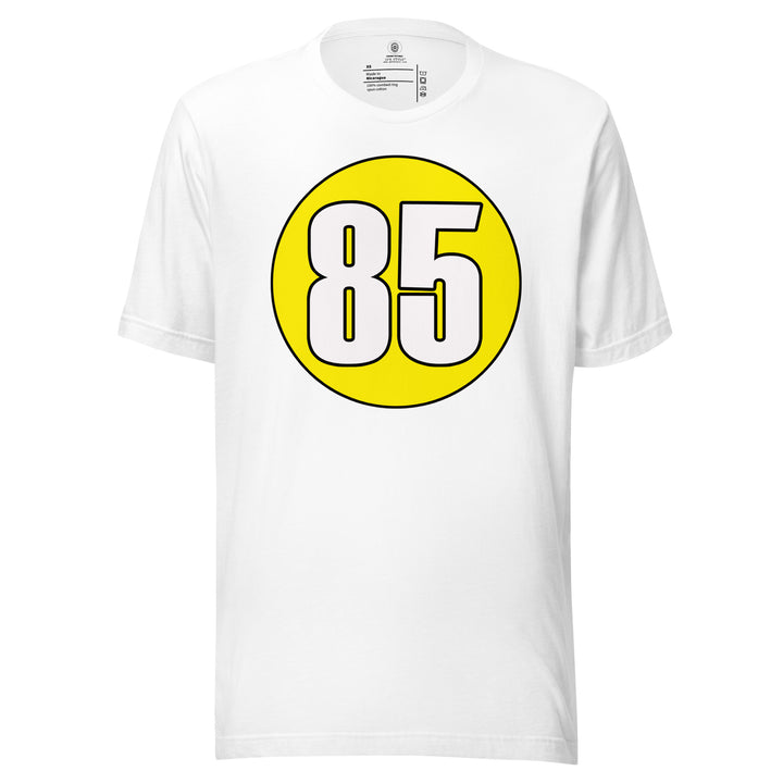 Unisex t-shirt: White on Yellow 85