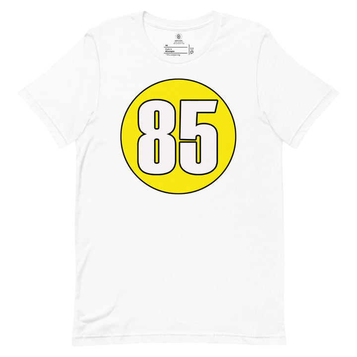 Unisex t-shirt: White on Yellow 85