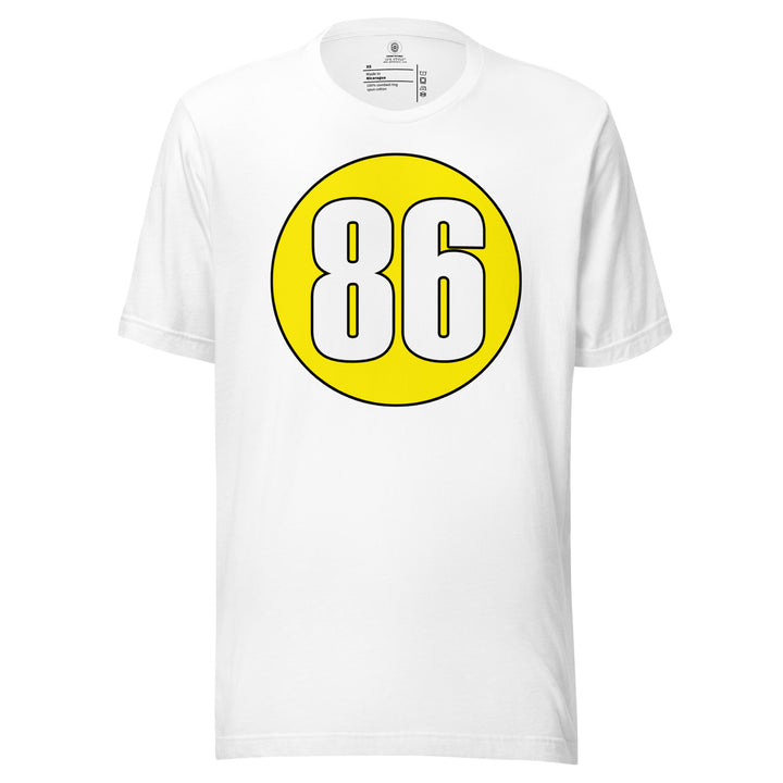 Unisex t-shirt: White on Yellow 86