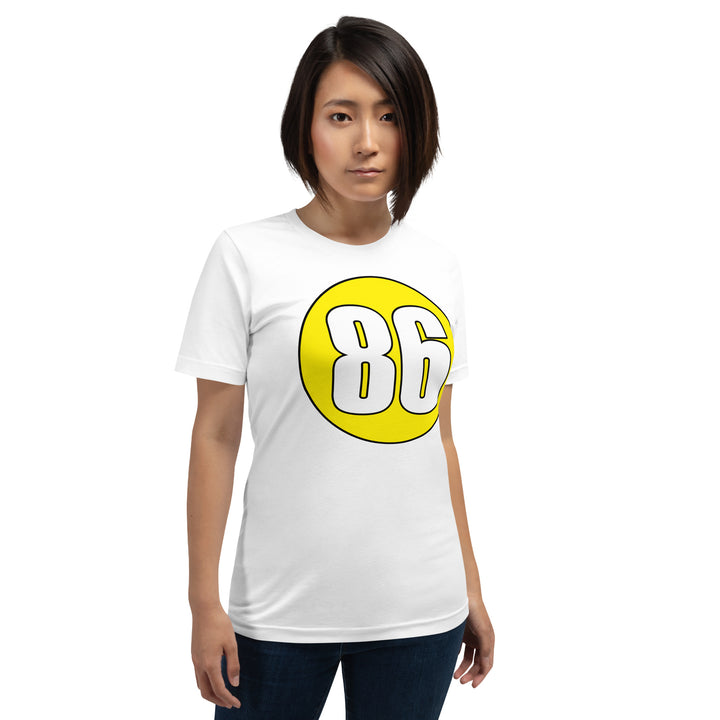 Unisex t-shirt: White on Yellow 86