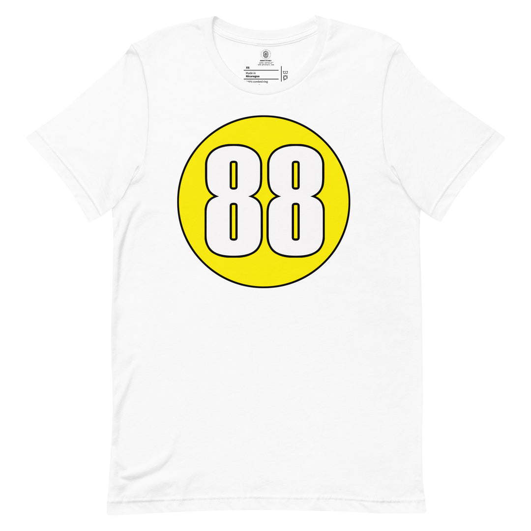 Unisex t-shirt: White on Yellow 88