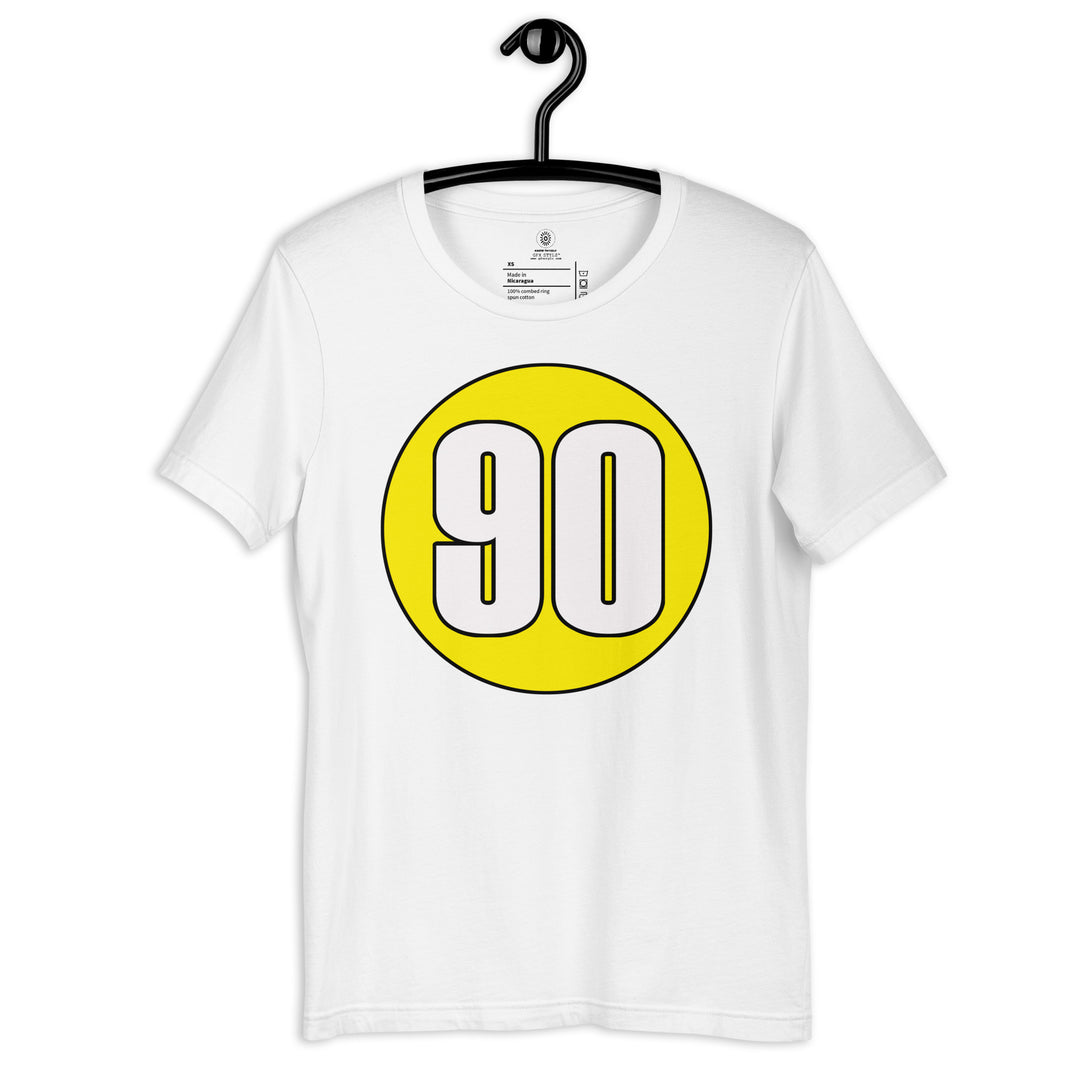 Unisex t-shirt: White on Yellow 90