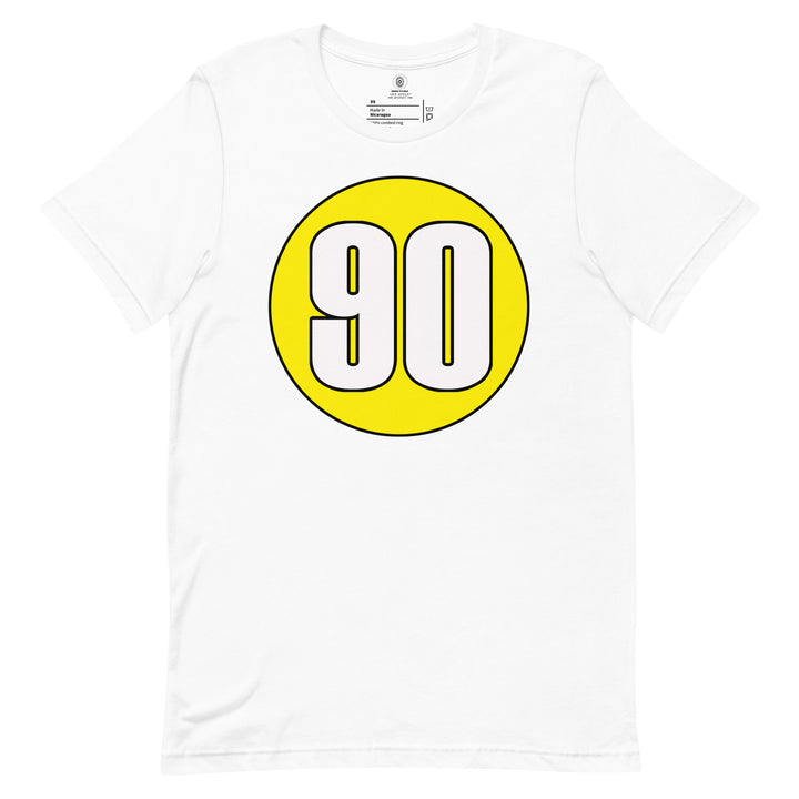 Unisex t-shirt: White on Yellow 90