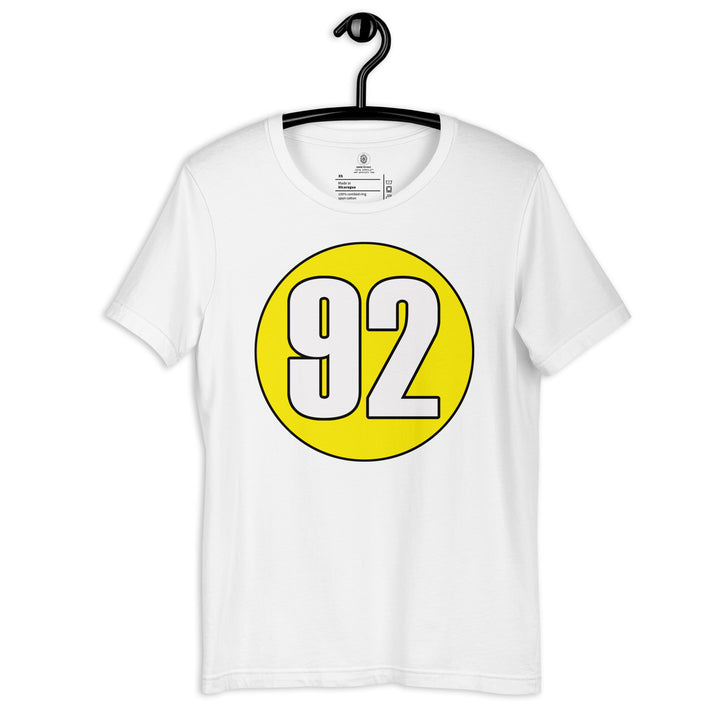 Unisex t-shirt: White on Yellow 92