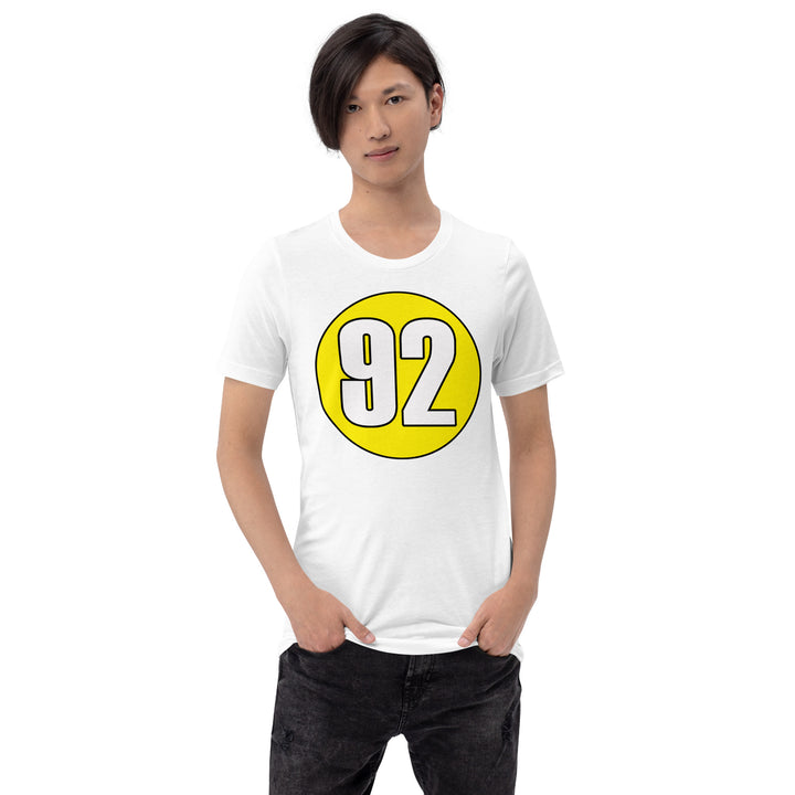 Unisex t-shirt: White on Yellow 92