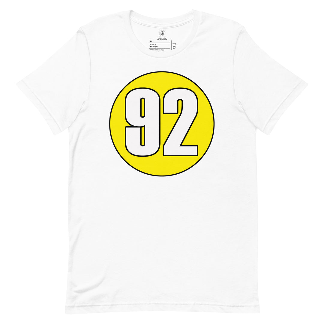 Unisex t-shirt: White on Yellow 92