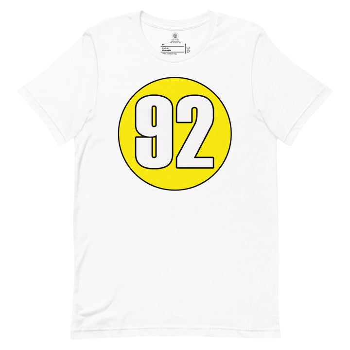 Unisex t-shirt: White on Yellow 92