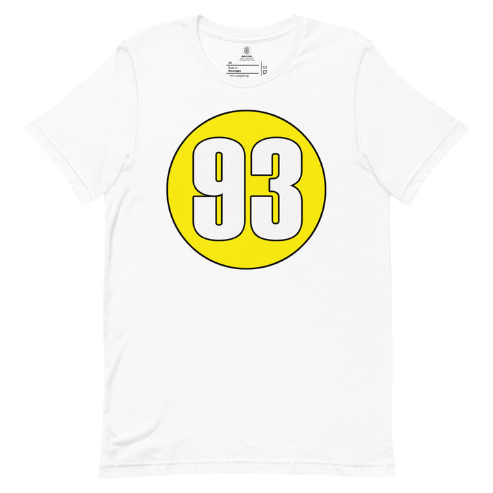 Unisex t-shirt: White on Yellow 93