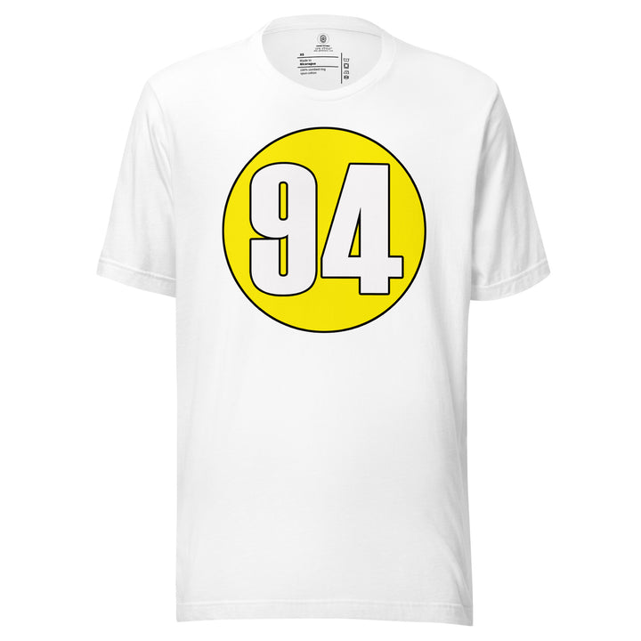 Unisex t-shirt: White on Yellow 94